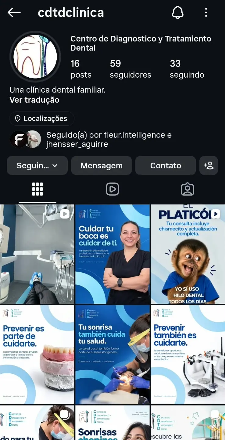 Perfil de Instagram de CDTD, clínica dental