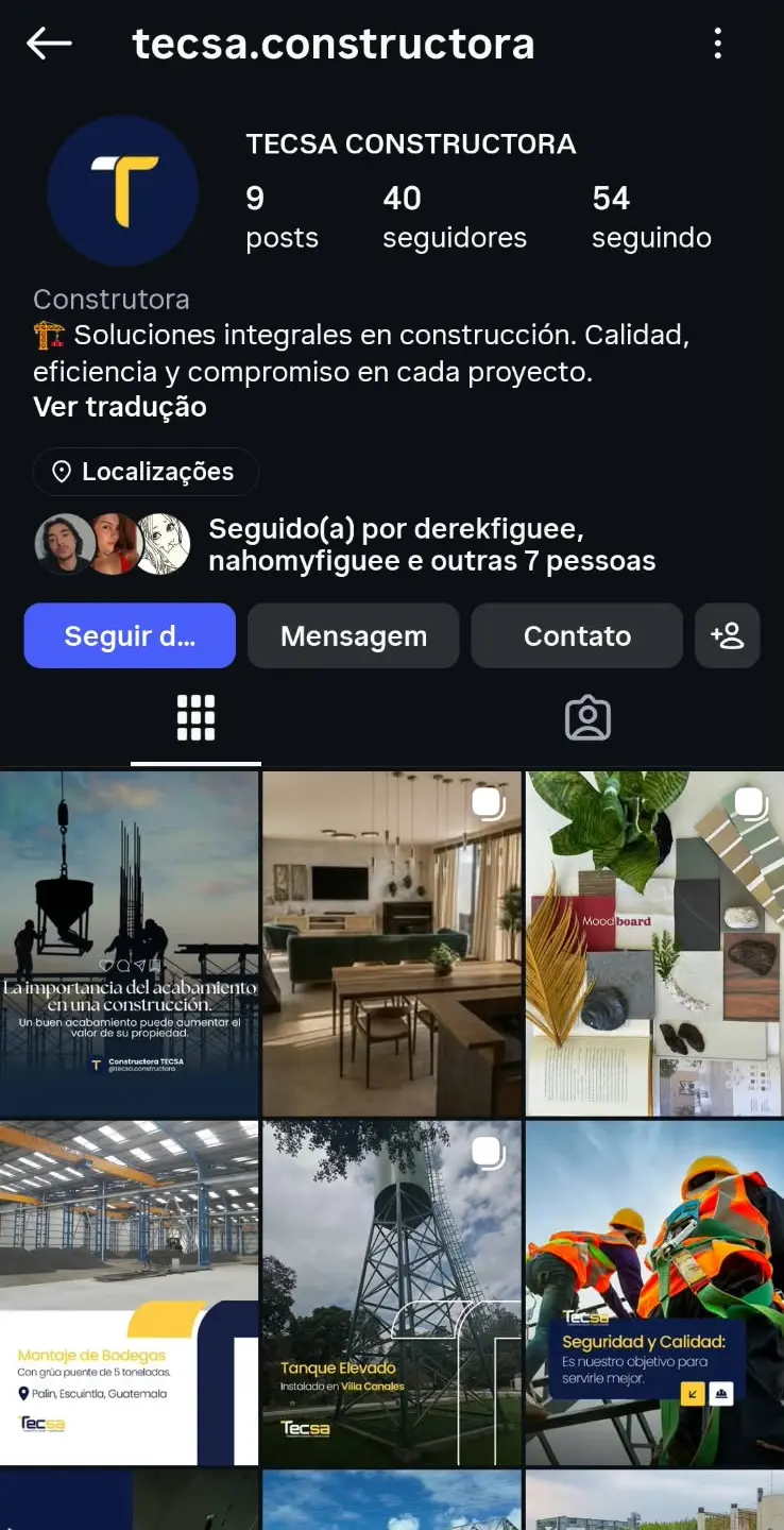 Perfil de Instagram de TECSA Constructora