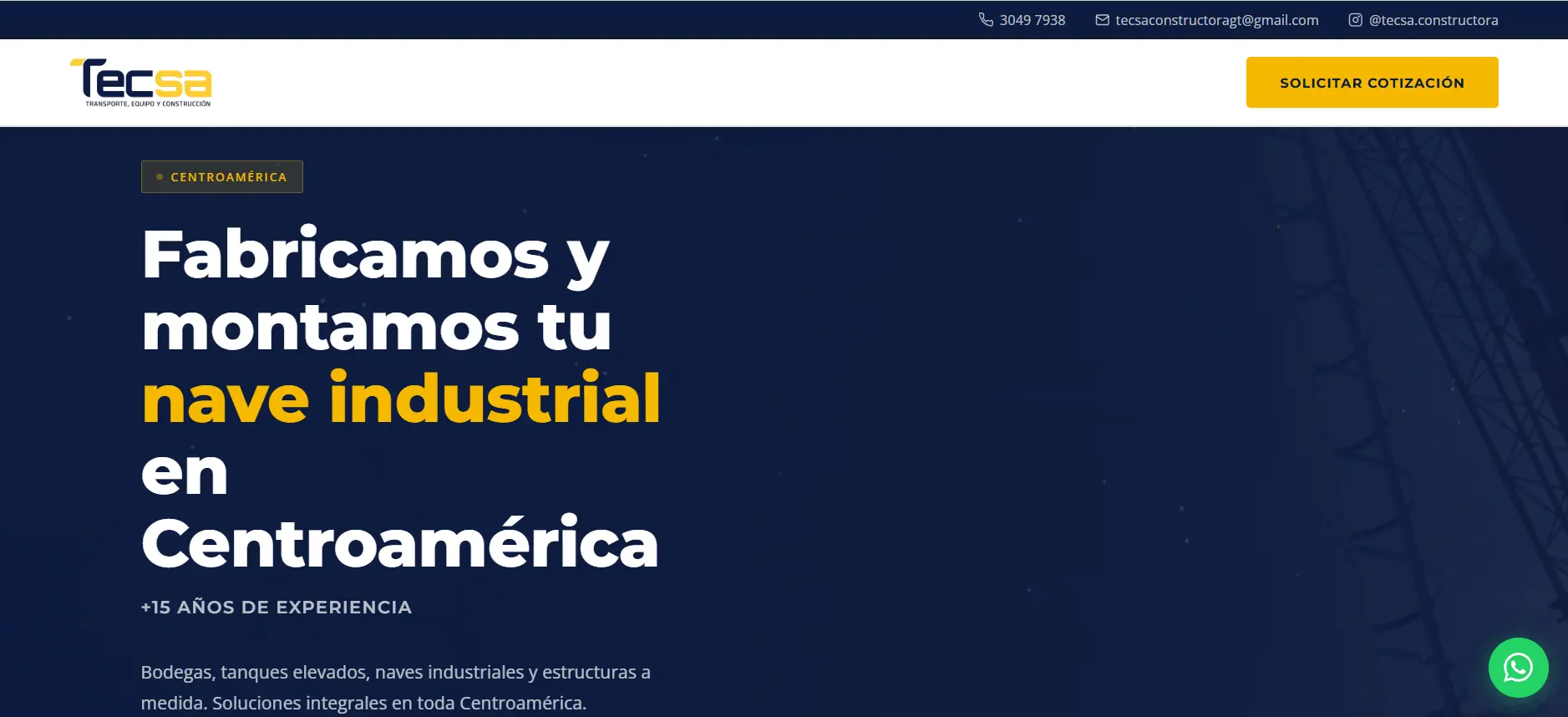 Sitio de TECSA: fabricamos y montamos su nave industrial en Centroamérica